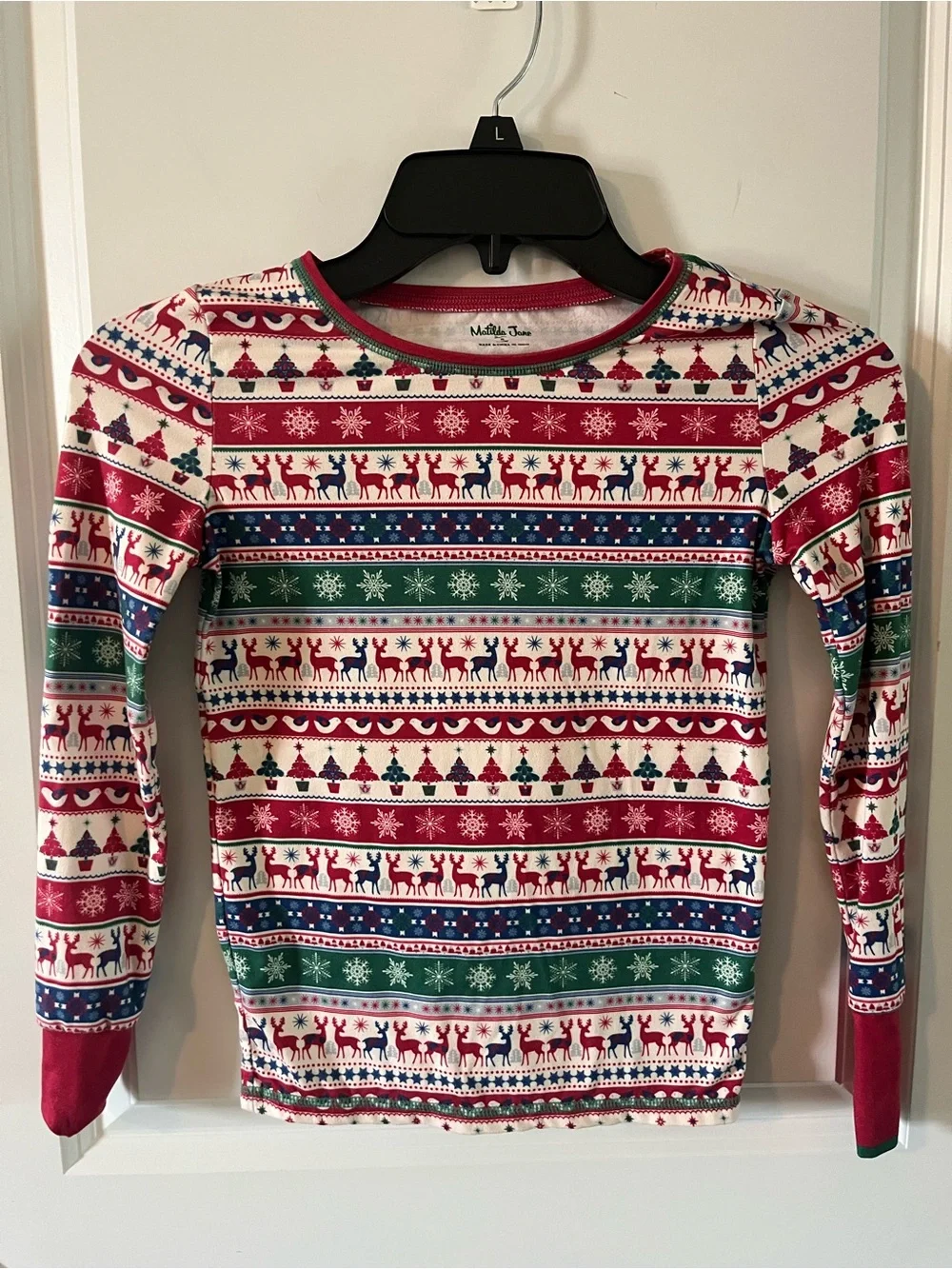 Matilda Jane Red, Green & Blue Reindeer Stripe Pajama Set size 8